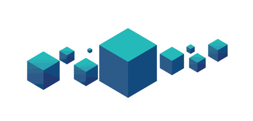 Dynamic 3d cube animation digital space graphic design abstract environment aerial view modern concept. Vector illustration