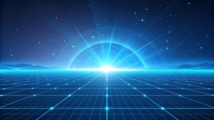 Fototapeta premium Glowing digital grid horizon with radiant energy burst