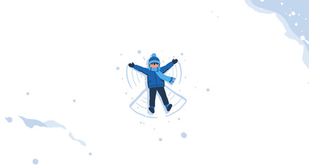 Fototapeta premium Child playing in the snow winter wonderland illustration outdoor aerial view joyful experience. Vector illustration
