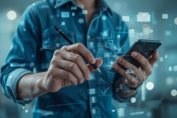 Businessman using a smartphone with a blank screen