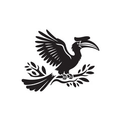 Majestic Hornbill Silhouette Vector Art – Exotic Tropical Bird with Large Curved Bill and Distinctive Casque, Minimal Black Outline Perfect for Wildlife Themes, Nature Logos, and Decorative Prints
