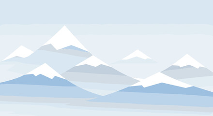 Serene mountain landscape amidst soft clouds nature scene minimalist art tranquil environment aerial view calmness. Vector illustration