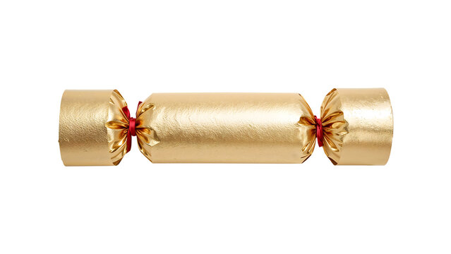 Gold christmas cracker with red ribbon isolatedon the transparent background, festive holiday celebration party favor - Powered by Adobe
