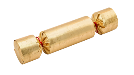 Golden christmas cracker isolatedon the transparent background, festive holiday party favor decoration, traditional celebration accessory