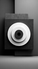 Concentric White, Gray, Black Square, Circle Minimalist Background Design
