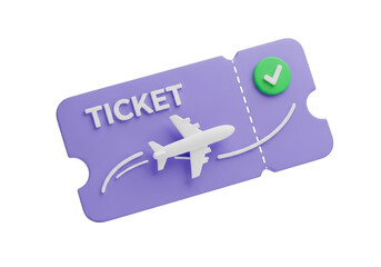 Fototapeta premium 3d airplane ticket with checkmark