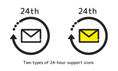 24時間サポートメールサービスのアイコンセット
