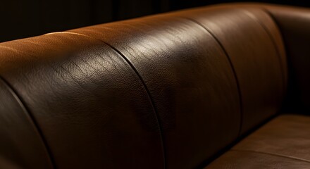 Close-up of a luxurious brown leather sofa