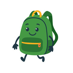 Cute cartoon backpack character, flat vector illustration