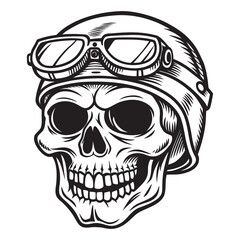 Fototapeta premium Illustration of a human skull adorned with vintage aviator goggles and a leather jacket