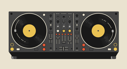 Fototapeta premium Dj equipment setup music studio digital artwork creative space top view sound and vibes. Vector illustration