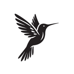 Graceful Hummingbird Silhouette Vector Art – Tiny Nectar-Feeding Bird with Rapid Wings, Minimal Black Outline Perfect for Floral Wildlife Themes, Nature Logos, Garden Decor, and Elegant Prints
