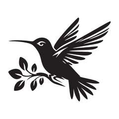 Graceful Hummingbird Silhouette Vector Art – Tiny Nectar-Feeding Bird with Rapid Wings, Minimal Black Outline Perfect for Floral Wildlife Themes, Nature Logos, Garden Decor, and Elegant Prints
