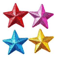 Obraz premium Colorful glitter stars, holiday decoration, dark background, festive craft