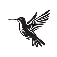 Graceful Hummingbird Silhouette Vector Art – Tiny Nectar-Feeding Bird with Rapid Wings, Minimal Black Outline Perfect for Floral Wildlife Themes, Nature Logos, Garden Decor, and Elegant Prints
