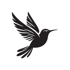 Obraz premium Graceful Hummingbird Silhouette Vector Art – Tiny Nectar-Feeding Bird with Rapid Wings, Minimal Black Outline Perfect for Floral Wildlife Themes, Nature Logos, Garden Decor, and Elegant Prints 