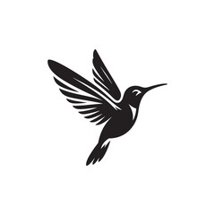 Graceful Hummingbird Silhouette Vector Art – Tiny Nectar-Feeding Bird with Rapid Wings, Minimal Black Outline Perfect for Floral Wildlife Themes, Nature Logos, Garden Decor, and Elegant Prints
