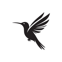 Graceful Hummingbird Silhouette Vector Art – Tiny Nectar-Feeding Bird with Rapid Wings, Minimal Black Outline Perfect for Floral Wildlife Themes, Nature Logos, Garden Decor, and Elegant Prints
