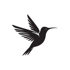 Graceful Hummingbird Silhouette Vector Art – Tiny Nectar-Feeding Bird with Rapid Wings, Minimal Black Outline Perfect for Floral Wildlife Themes, Nature Logos, Garden Decor, and Elegant Prints
