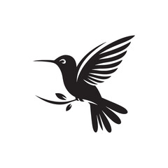 Graceful Hummingbird Silhouette Vector Art – Tiny Nectar-Feeding Bird with Rapid Wings, Minimal Black Outline Perfect for Floral Wildlife Themes, Nature Logos, Garden Decor, and Elegant Prints
