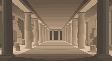 Exploring ancient architecture historical ruins digital art minimalist environment interior perspective timeless elegance. Vector illustration