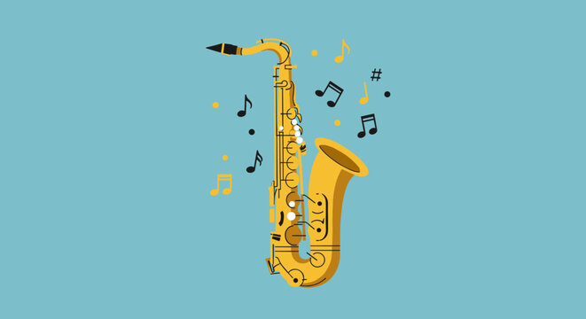 Energetic jazz performance featuring a saxophone studio setting digital illustration vibrant colors close-up view musical art. Vector illustration