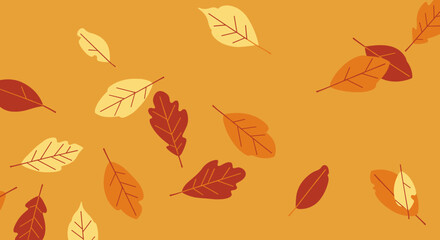 Fototapeta premium Autumn leaves falling nature scene digital illustration warm colors aerial view seasonal change. Vector illustration