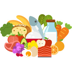 Illustration of Pecel Lele, a traditional Indonesian dish with fried catfish, spicy sambal, tempeh, and fresh vegetables