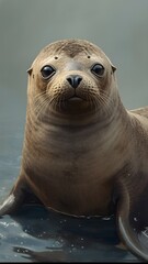 Fototapeta premium Realistic Seal Portrait with Soft Ocean Background