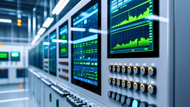 A clean and professional photograph of a modern industrial control panel 