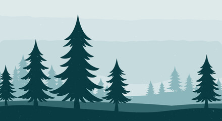 Fototapeta premium Tranquil forest landscape nature photography scenic view misty environment peaceful concept. Vector illustration