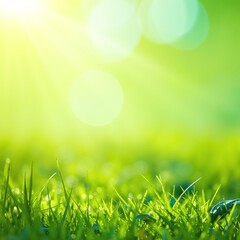 Obraz premium Lush green grass glistens under the warm sunlight, creating a vibrant, inviting scene that captures the essence of a serene outdoor setting.