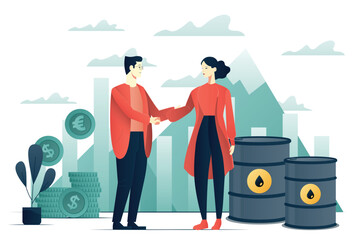 Two people make an oil deal. Oil market concept