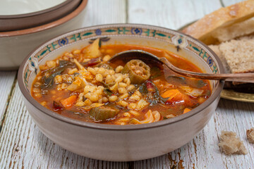 Barley and okra soup, vegan, plant based