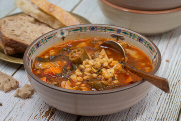 Barley and okra soup, vegan, plant based