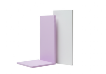 Two abstract geometric panels one light purple and one white arranged in an l shape isolated on transparent background