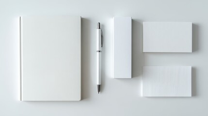 Minimalistic workspace with blank stationery and pen.
