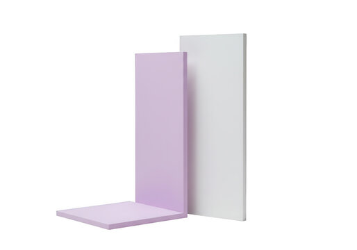 Two abstract geometric panels one light purple and one white arranged in an l shape isolated on transparent background