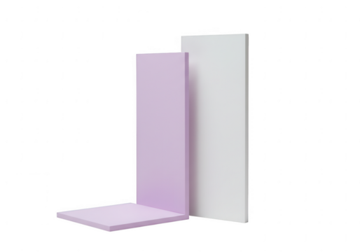 Two abstract geometric panels one light purple and one white arranged in an l shape isolated on transparent background