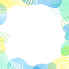 水彩のおしゃれな正方形のベクターフレーム　青系　流体　ドット　ストライプ