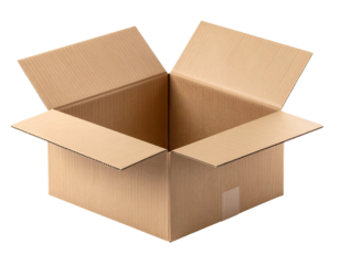 open cardboard shipping box with flaps spread corrugated carton packaging on isolated white background