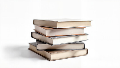Stack of books on white background in minimalist style  