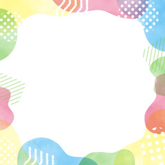 水彩のおしゃれな正方形のベクターフレーム　カラフル　パステルカラー　流体　ドット　ストライプ