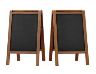 Two empty wooden A-frame chalkboards