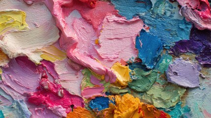 A vibrant tapestry of thick, textured paint strokes creates a colorful and abstract artistic expression, showcasing a rich and layered .