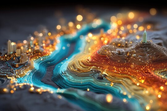 Futuristic Holographic Cityscape Map Interface