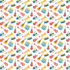 Musical instruments pattern in vibrant colors