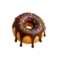 Delicious Chocolate Glazed Donut with Colorful Sprinkles Isolated on White Background, Generative AI