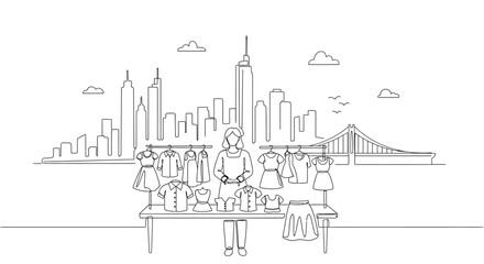 Obraz premium City Fashion Showcase: An illustrative depiction of fashion against the backdrop of the city skyline, highlighting retail and the modern lifestyle. 