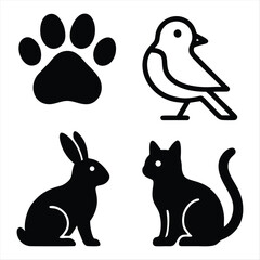 Animal Silhouettes and Paw Print Vector Icons Set